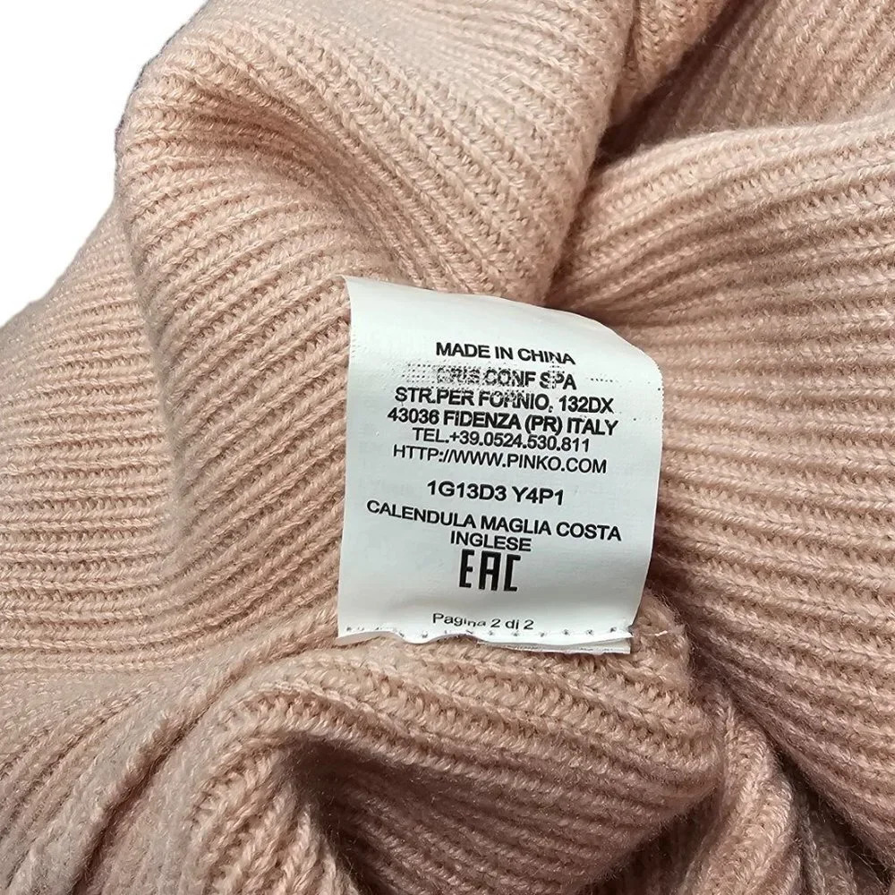 PINKO Asymmetrical Wool Cashmere Ribbed Sweater Pink Size Small - Picture 9 of 9